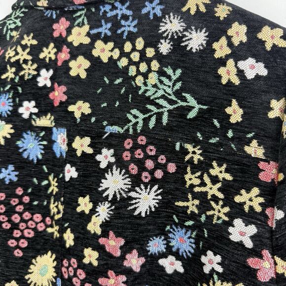 Storia New Black Floral Tapestry Mini Dress Medium Full Snap Dark Floral Retro - Picture 9 of 13